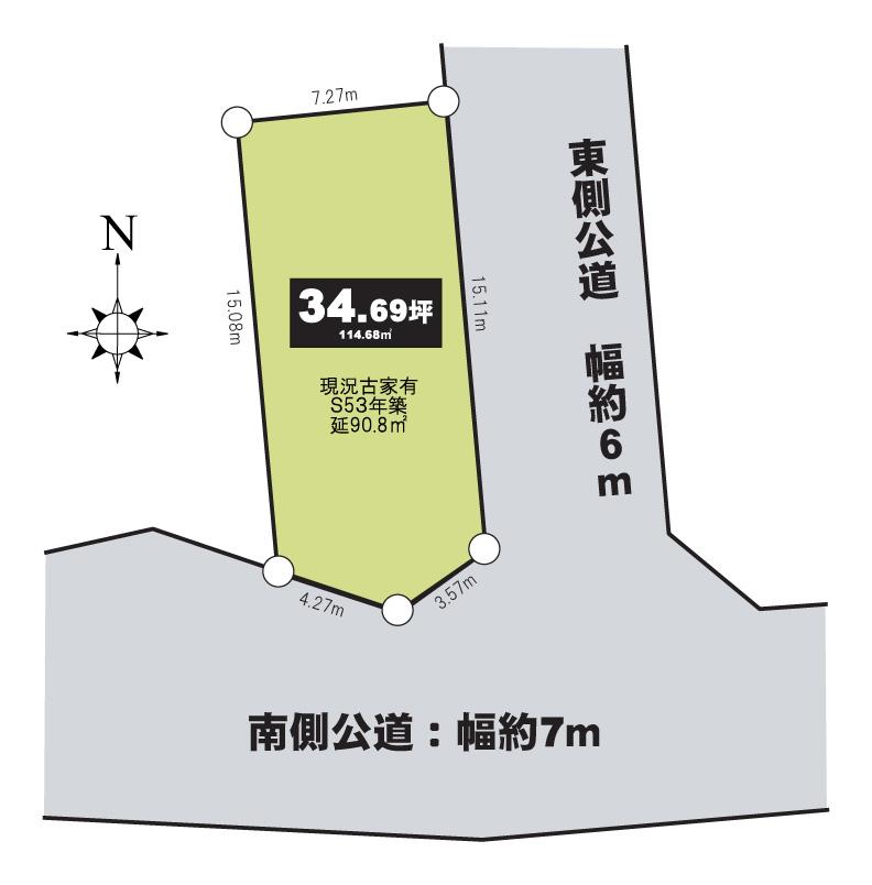 Compartment figure. Land price 25,500,000 yen, Land area 114.68 sq m southeast road, Good per yang