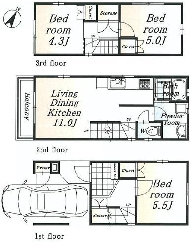 Floor plan. (A Building), Price 26,800,000 yen, 3LDK, Land area 46.69 sq m , Building area 78.41 sq m