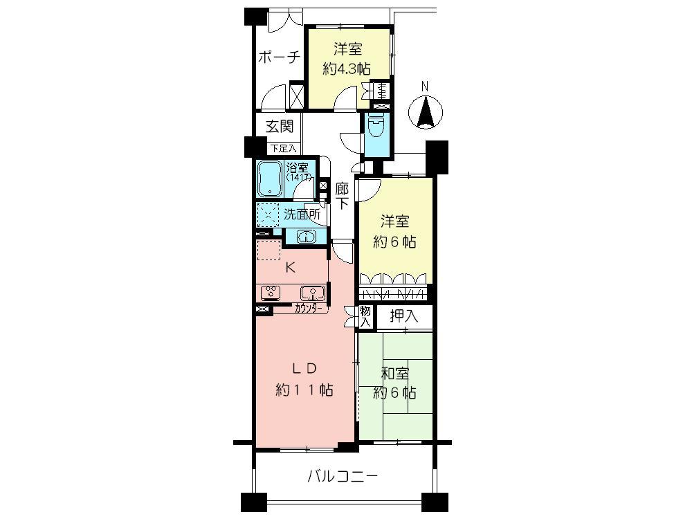 Floor plan. 3LDK, Price 29,800,000 yen, Occupied area 71.41 sq m , Independence facing the balcony area 10.96 sq m atrium ・ It is a highly breathable Floor.