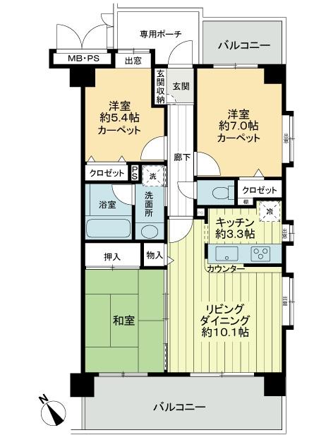 Floor plan. 3LDK, Price 24,900,000 yen, Footprint 70.2 sq m , Balcony area 16.27 sq m