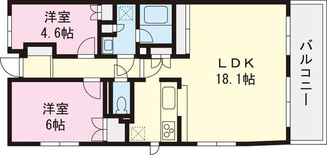 Floor plan. 2LDK, Price 22,800,000 yen, Occupied area 63.64 sq m , Balcony area 8.4 sq m