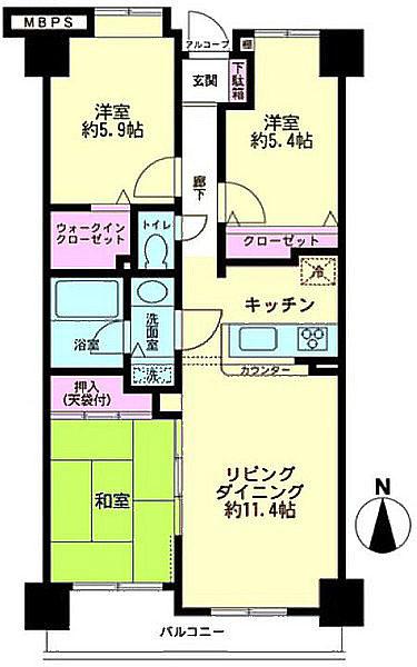 Floor plan. 3LDK, Price 29,800,000 yen, Footprint 70.1 sq m , Balcony area 7.68 sq m