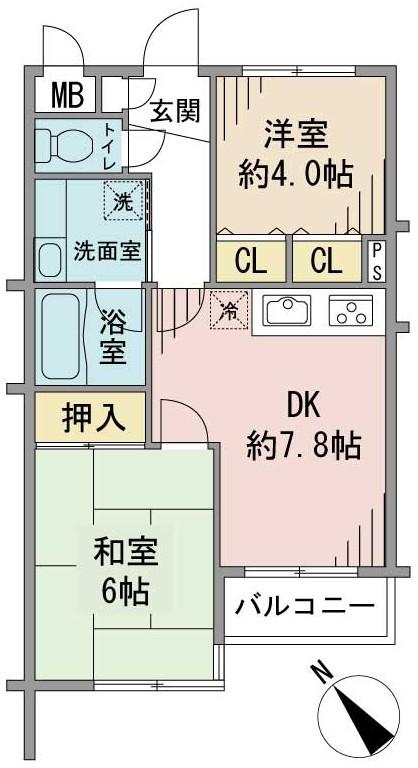 Floor plan. 2DK, Price 12.5 million yen, Occupied area 43.92 sq m , Balcony area 2.6 sq m floor plan