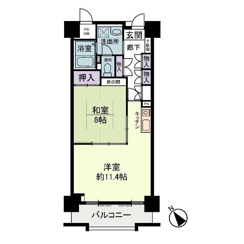 Floor plan. 1LDK, Price 12.5 million yen, Occupied area 54.46 sq m , Balcony area 7.04 sq m 1LDK