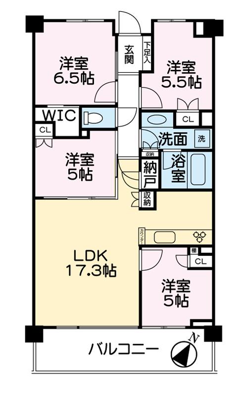 Floor plan. 4LDK, Price 38,800,000 yen, Occupied area 83.03 sq m , Balcony area 12.6 sq m
