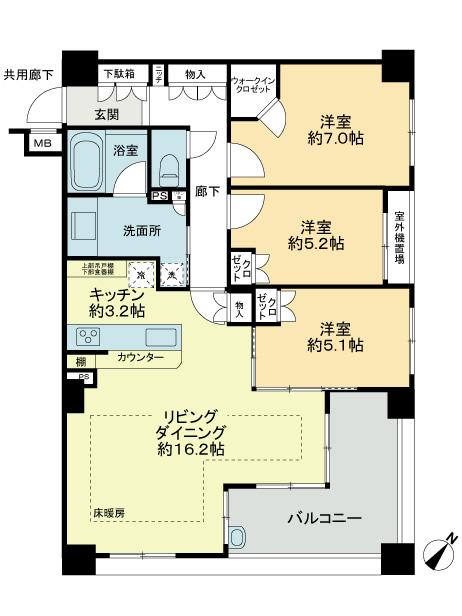 Floor plan. 3LDK, Price 42,800,000 yen, Occupied area 83.44 sq m , About 21 Pledge of living and to open Western-style rooms that lead to a balcony area 11.29 sq m living will can produce.