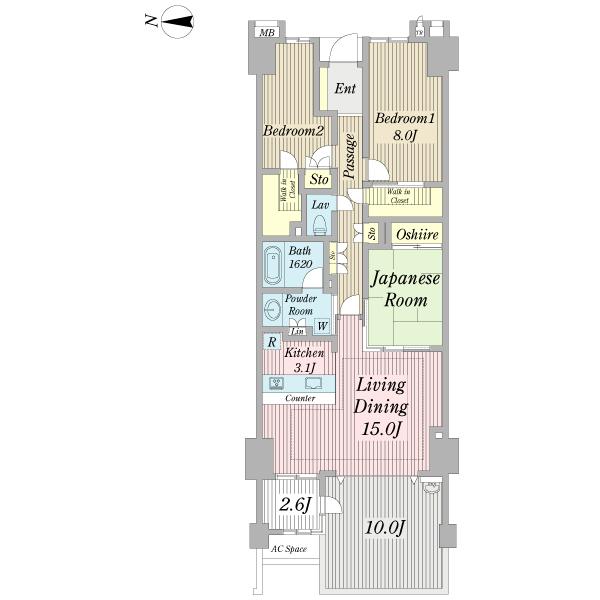 Floor plan. 3LDK, Price 47,800,000 yen, Occupied area 96.76 sq m , Balcony area 16.2 sq m