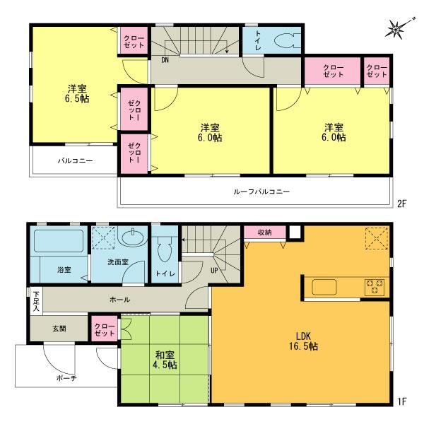 Floor plan. (E Building), Price 51,800,000 yen, 4LDK, Land area 136.21 sq m , Building area 99.36 sq m