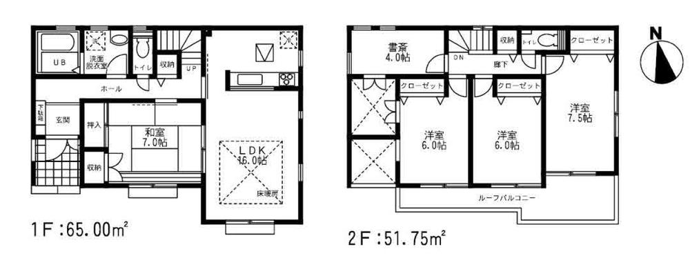 Floor plan. (Building 2), Price 65,200,000 yen, 4LDK+S, Land area 172.29 sq m , Building area 116.75 sq m