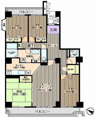 Floor plan. 4LDK, Price 37.5 million yen, Footprint 117.12 sq m , Balcony area 17.5 sq m