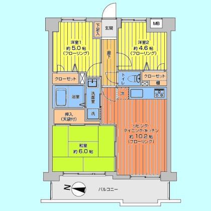 Floor plan. 3LDK, Price 22,900,000 yen, Occupied area 56.87 sq m , Balcony area 9.27 sq m
