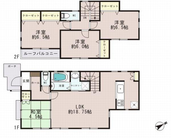 Floor plan. (A Building), Price 58,800,000 yen, 4LDK, Land area 125.18 sq m , Building area 99.36 sq m