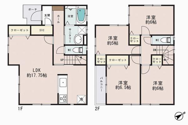 Floor plan. (D Building), Price 58,800,000 yen, 4LDK, Land area 125.04 sq m , Building area 99.36 sq m