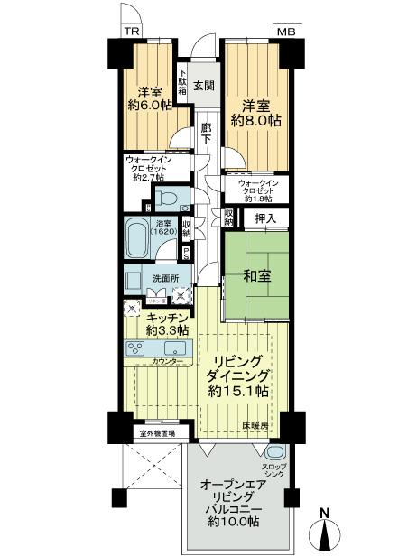 Floor plan. 3LDK, Price 49,800,000 yen, Footprint 93.6 sq m , 3LDK of balcony area 16.2 sq m room