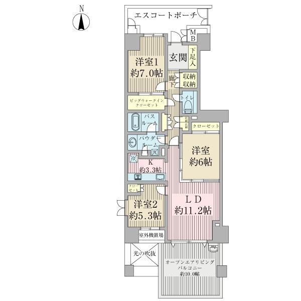 Floor plan. 3LDK, Price 42,800,000 yen, Footprint 82.6 sq m , Balcony area 16.2 sq m