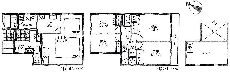 Floor plan. (B Building), Price 42,850,000 yen, 4LDK, Land area 103.1 sq m , Building area 99.36 sq m