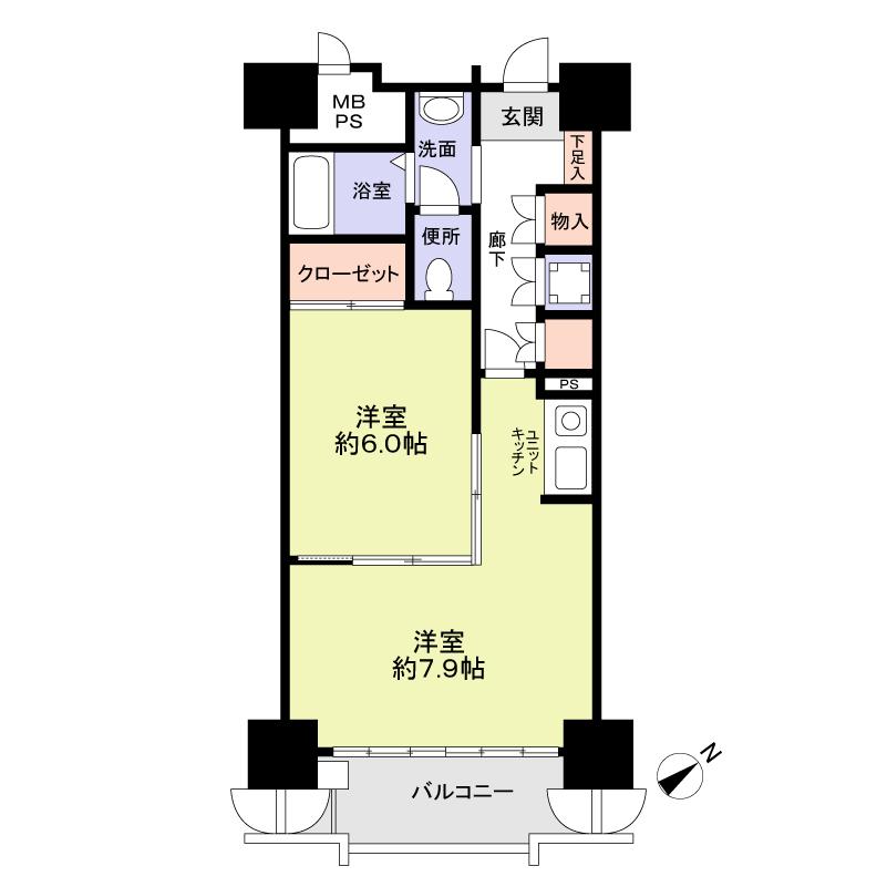 Floor plan. 2K, Price 7.5 million yen, Footprint 43.1 sq m , Balcony area 6.75 sq m