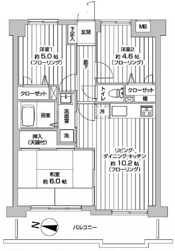 Floor plan. 3LDK, Price 22,900,000 yen, Occupied area 56.87 sq m , Balcony area 9.27 sq m   ■ LDK about 10.2 during connection of the Japanese-style room about 6 quires to Pledge!  [Floor plan]