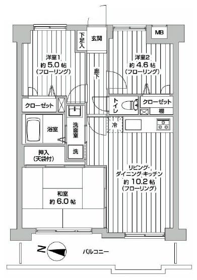 Floor plan. 3LDK, Price 22,900,000 yen, Occupied area 56.87 sq m , Balcony area 9.27 sq m