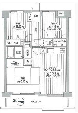 Floor plan. 3LDK, Price 22,900,000 yen, Occupied area 56.87 sq m , Balcony area 9.27 sq m top floor of 3LDK