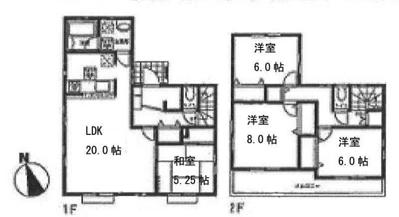 Floor plan. (1 Building), Price 57,800,000 yen, 4LDK, Land area 175.11 sq m , Building area 110.54 sq m