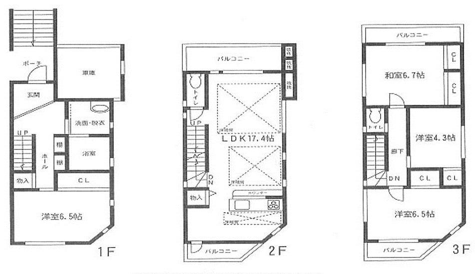 Floor plan. (3 Building), Price 41,800,000 yen, 4LDK, Land area 73.47 sq m , Building area 118.19 sq m