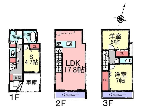 Floor plan. (B Building), Price 33,800,000 yen, 2LDK+S, Land area 54.6 sq m , Building area 99.36 sq m