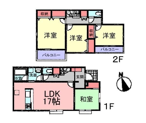 Floor plan. (Building 2), Price 51,800,000 yen, 4LDK, Land area 173.52 sq m , Building area 105.99 sq m