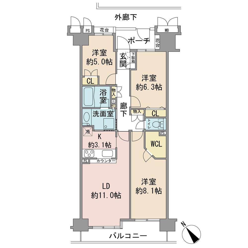 Floor plan. 3LDK, Price 41,800,000 yen, Occupied area 76.18 sq m , Balcony area 7.9 sq m floor plan