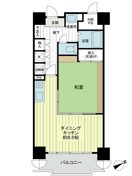 Floor plan. 1DK, Price 7.4 million yen, Occupied area 47.22 sq m , Balcony area 6.75 sq m