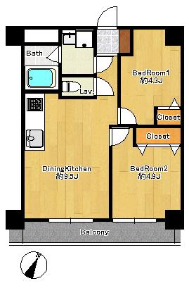 Floor plan. 2DK, Price 15.8 million yen, Occupied area 44.53 sq m , Balcony area 6.1 sq m