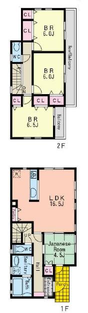 Floor plan. (E Building), Price 53,800,000 yen, 4LDK, Land area 136.21 sq m , Building area 99.36 sq m