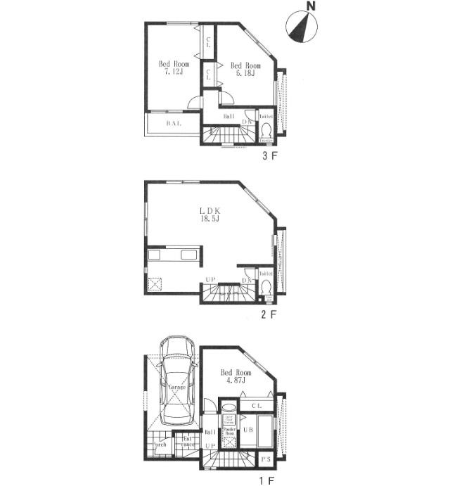 Floor plan. (II period A Building (corner lot)), Price 36,800,000 yen, 3LDK, Land area 53.84 sq m , Building area 101.69 sq m