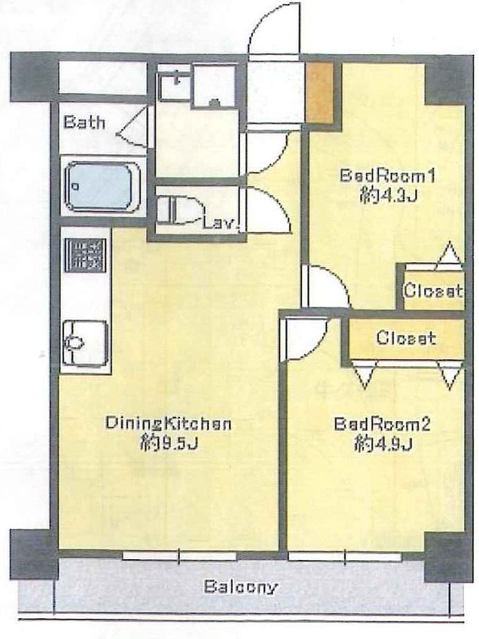 Floor plan. 2DK, Price 16.8 million yen, Occupied area 44.53 sq m , Balcony area 6.1 sq m