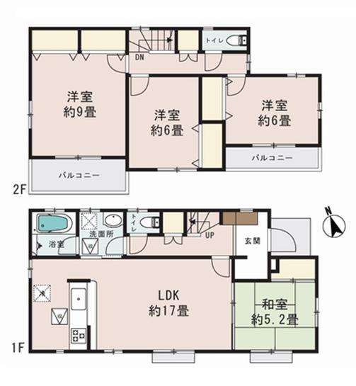 Floor plan. (Building 2), Price 51,800,000 yen, 4LDK, Land area 173.52 sq m , Building area 105.99 sq m