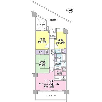 Floor plan. 3LD of 68.57 sq m ・ It is a K type. Now a free room.
