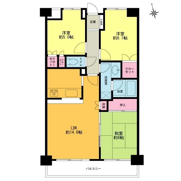 Floor plan. 3LDK, Price 29,800,000 yen, Occupied area 70.34 sq m , Balcony area 8.7 sq m