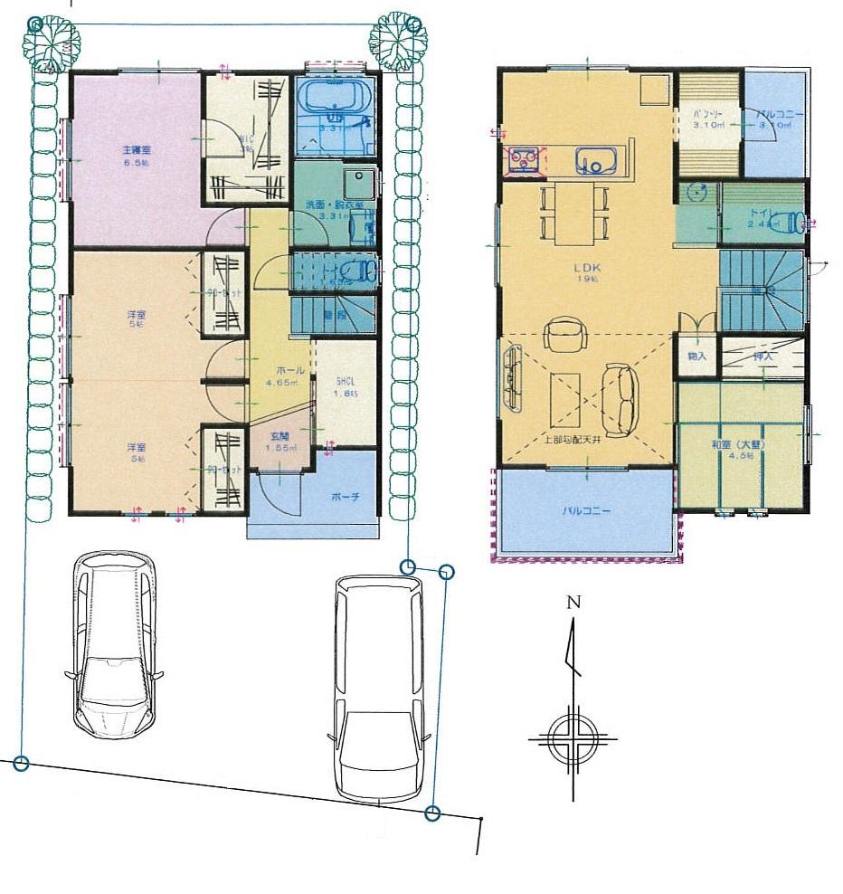 Building plan example (floor plan). Building plan example building price 17 million yen, Building area 106.40 sq m