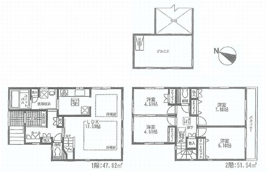Floor plan. (B Building), Price 42,850,000 yen, 4LDK, Land area 103.1 sq m , Building area 99.36 sq m