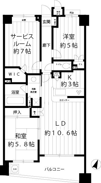 Floor plan. 2LDK + S (storeroom), Price 34,900,000 yen, Footprint 68.1 sq m , Balcony area 9.81 sq m All rooms Cross ・ Flooring ・ Tatami new replaced.