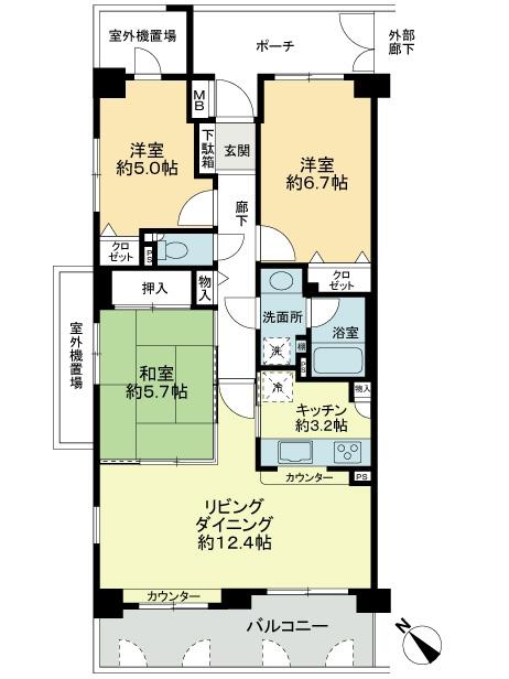 Floor plan. 3LDK, Price 24,800,000 yen, Occupied area 70.91 sq m , Balcony area 9.76 sq m