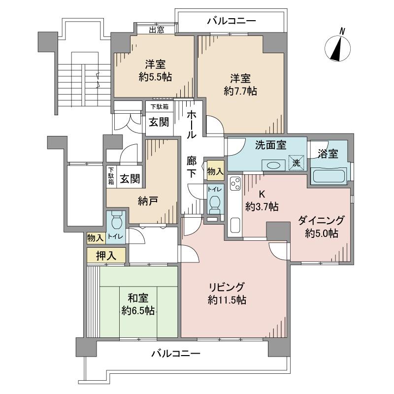 Floor plan. 3LDK + S (storeroom), Price 42 million yen, Footprint 105.09 sq m , Balcony area 16.07 sq m