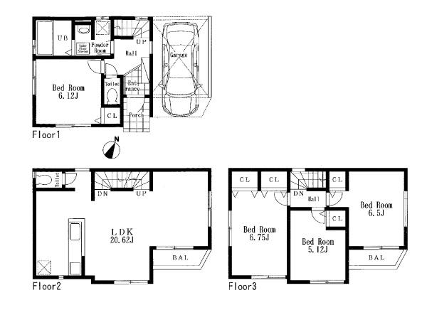 Floor plan. (I-life F Building (southeast corner lot)), Price 38,800,000 yen, 4LDK, Land area 56.61 sq m , Building area 113.43 sq m