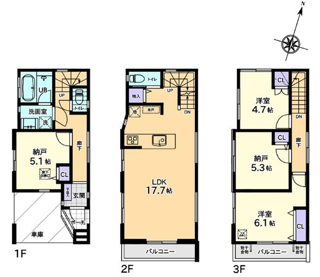 Floor plan. (A Building), Price 34,800,000 yen, 2LDK+2S, Land area 58.22 sq m , Building area 105.5 sq m
