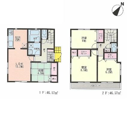Floor plan. 41,800,000 yen, 4LDK, Land area 109 sq m , Building area 93.14 sq m