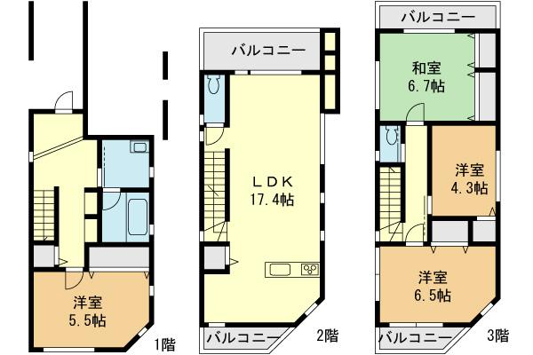 Floor plan. (3 Building), Price 41,958,000 yen, 4LDK, Land area 73.47 sq m , Building area 118.19 sq m