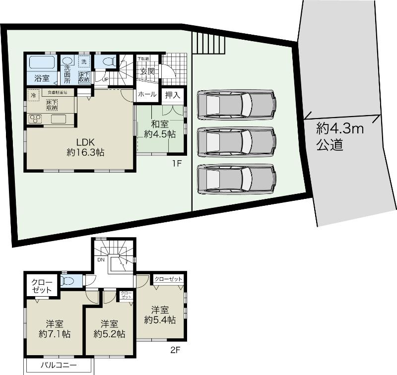 Floor plan. 26,800,000 yen, 4LDK, Land area 155.72 sq m , Building area 91.09 sq m all room southeast direction.
