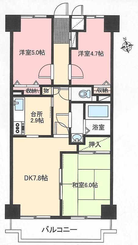 Floor plan. 3LDK, Price 13.8 million yen, Footprint 60.5 sq m , Balcony area 7.75 sq m