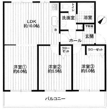 Floor plan. 3LDK, Price 13.8 million yen, Occupied area 56.66 sq m