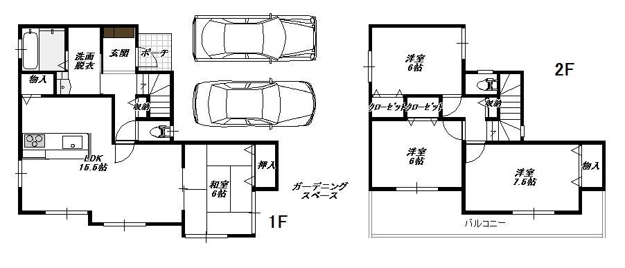 Floor plan. 24.4 million yen, 4LDK, Land area 122 sq m , There is convenient storage in the living-dining kitchen kitchen rear of the building area 98.53 sq m counter kitchen. Wide powder room. Equipped accommodated in each room.